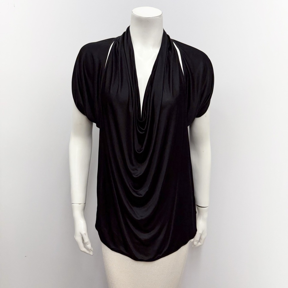 Zac Posen Top Black Slinky Cowl Neck Open Arms/Shoulders Size 10